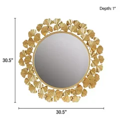 Gold Foil Leaf Framed Round Wall Mirror
