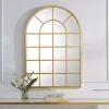 Gold Leaf Metal Windowpane Arch Frame Mirror