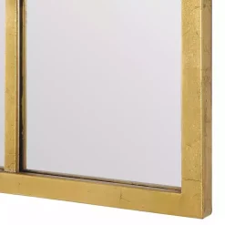 Gold Leaf Metal Windowpane Arch Frame Mirror