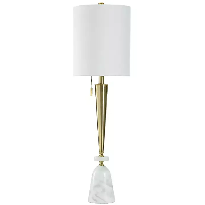 Gold Metal & Marble Tapered Buffet Lamp