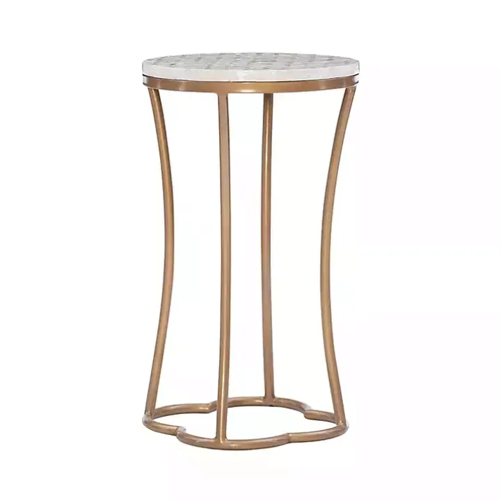 Gold Metal and Capiz Shell Top Accent Table