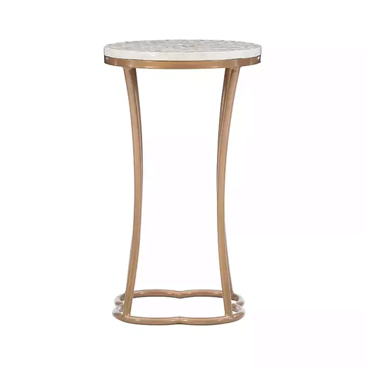 Gold Metal and Capiz Shell Top Accent Table