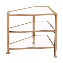 Gold Metal and Glass Corner TV Stand
