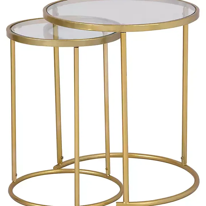 Gold Metal and Glass Nesting 2-pc Accent Table Set