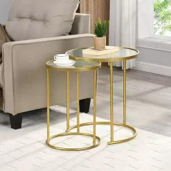 Gold Metal and Glass Nesting 2-pc Accent Table Set