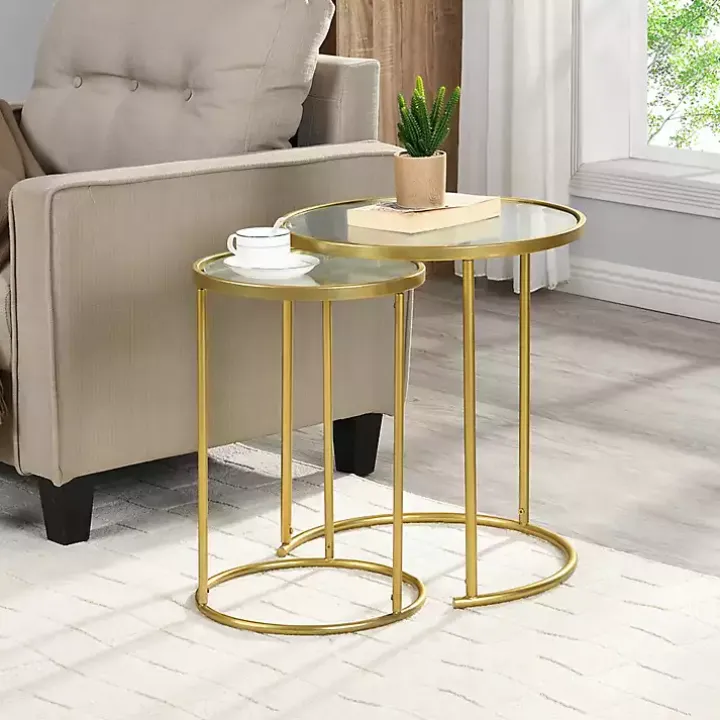 Gold Metal and Glass Nesting 2-pc Accent Table Set