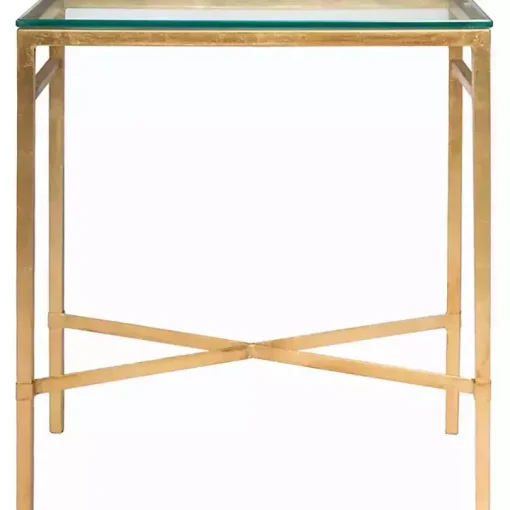 Gold Metal and Glass Side Table