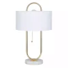 Gold Metal Open Loop Stem White Round Table Lamp