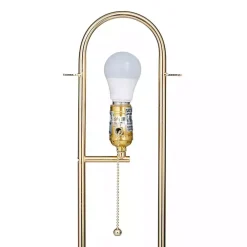 Gold Metal Open Loop Stem White Round Table Lamp