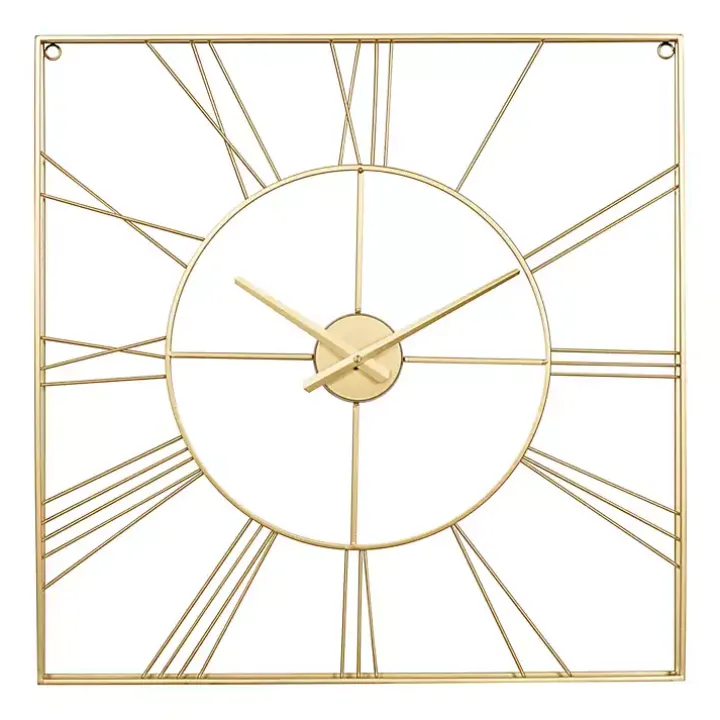 Gold Minimal Square Open Face Clock