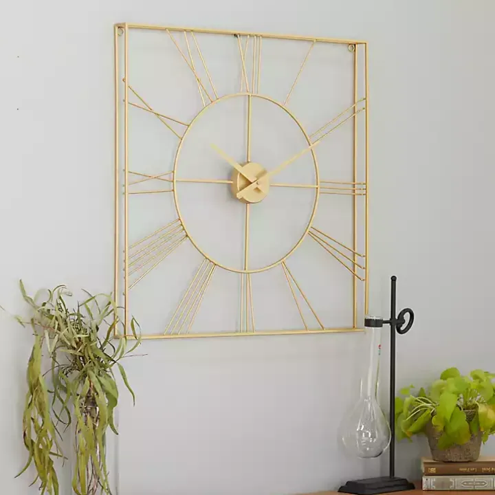Gold Minimal Square Open Face Clock
