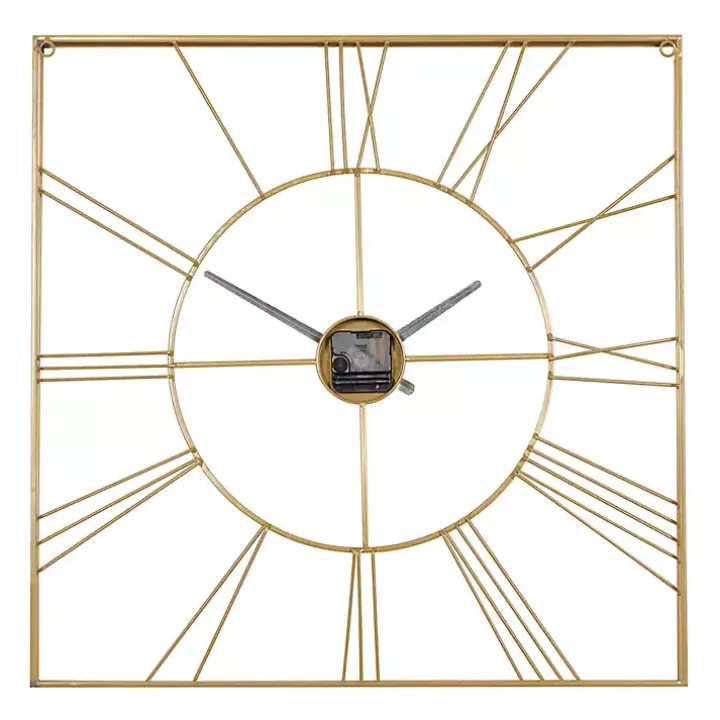 Gold Minimal Square Open Face Clock