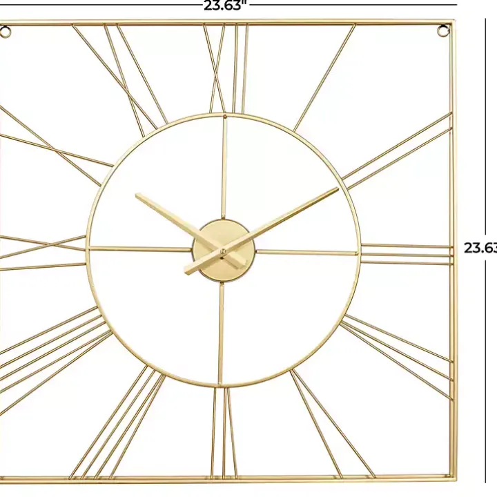 Gold Minimal Square Open Face Clock