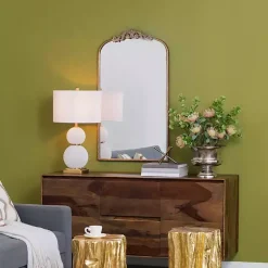 Gold Studded Scroll Arched Mirror, 42 in.