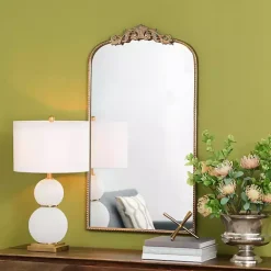 Gold Studded Scroll Arched Mirror, 42 in.