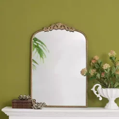 Gold Studded Scroll Arched Mirror, 36 in.