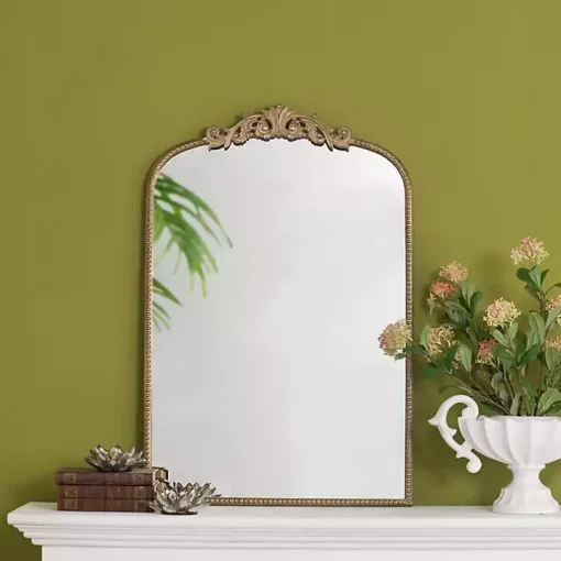 Gold Studded Scroll Arched Mirror, 36 in.
