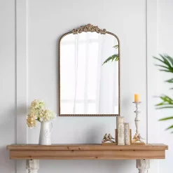 Gold Studded Scroll Arched Mirror, 36 in.