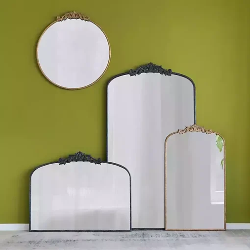 Gold Studded Scroll Arched Mirror, 42 in.