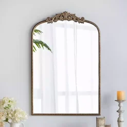 Gold Studded Scroll Arched Mirror, 36 in.