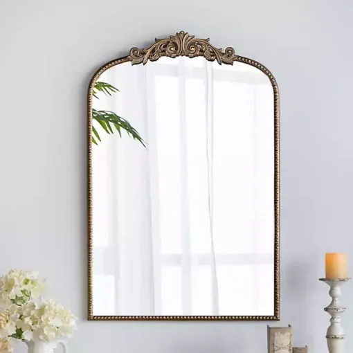 Gold Studded Scroll Arched Mirror, 36 in.