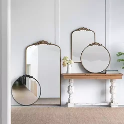 Gold Studded Scroll Arched Mirror, 36 in.