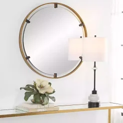 Gold Suspended Round Wall Mirror
