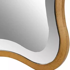 Gold Wood Wavy Frame Beveled Wall Mirror