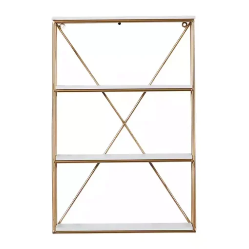 Gold X-Frame Daisy White Wood Wall Shelf
