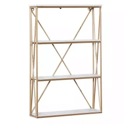Gold X-Frame Daisy White Wood Wall Shelf