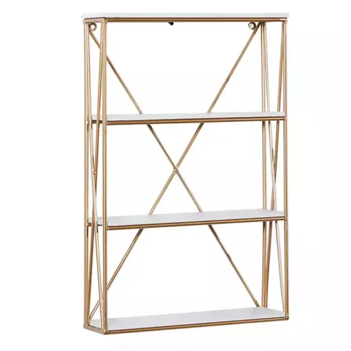 Gold X-Frame Daisy White Wood Wall Shelf