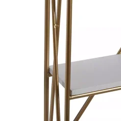 Gold X-Frame Daisy White Wood Wall Shelf