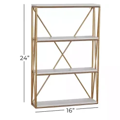 Gold X-Frame Daisy White Wood Wall Shelf