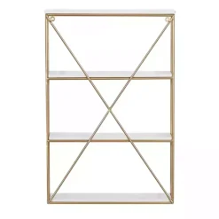 Gold X-Frame Daisy White Wood Wall Shelf