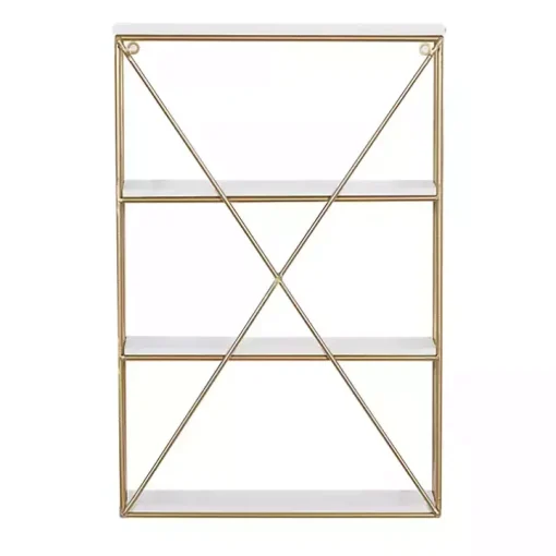 Gold X-Frame Daisy White Wood Wall Shelf