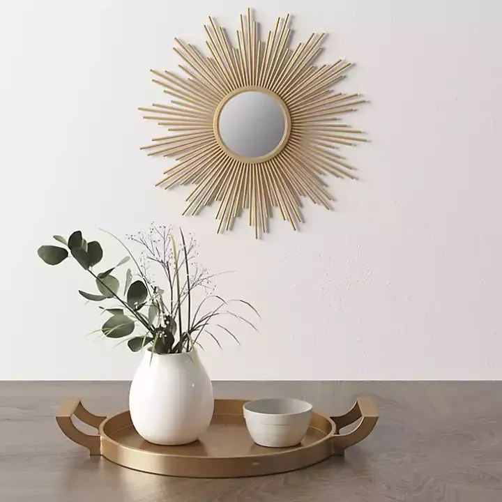 Golden Sunburst Small Decorative Wall Mirror