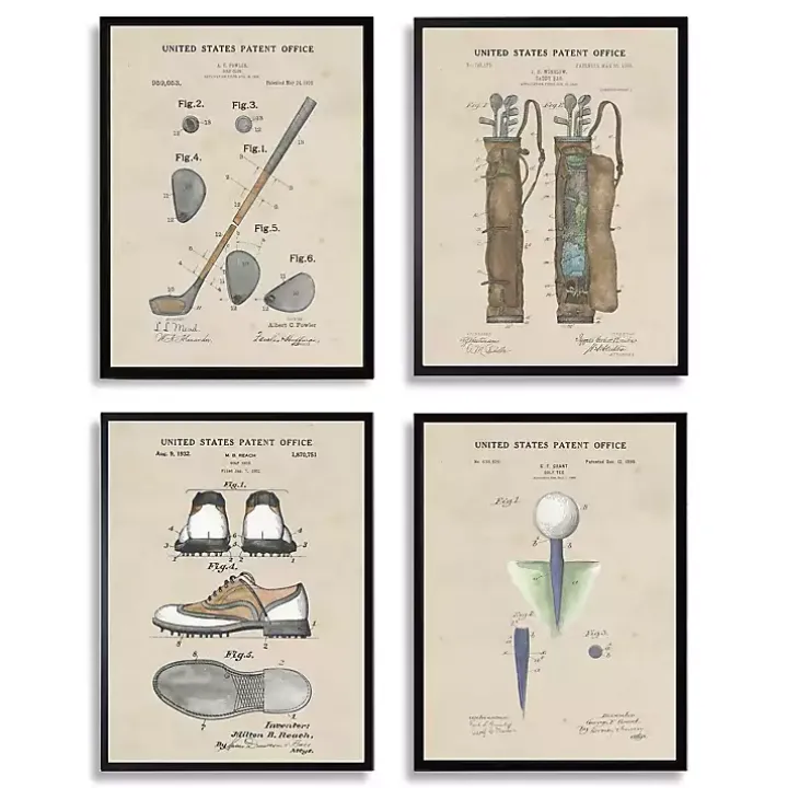Golf Patents Framed Art Prints, Set of 4