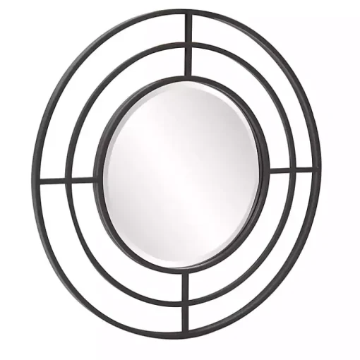 Graphite Metal Bullseye Round Wall Mirror