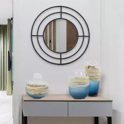Graphite Metal Bullseye Round Wall Mirror
