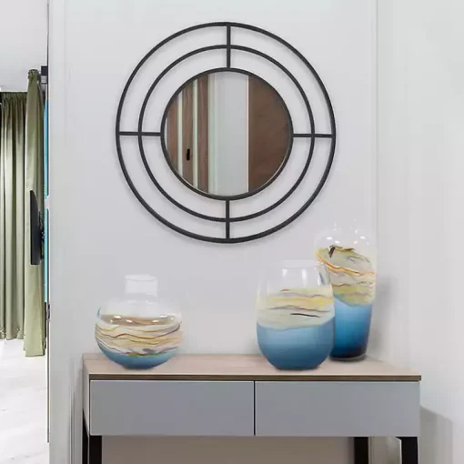 Graphite Metal Bullseye Round Wall Mirror