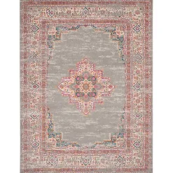 Gray & Pink Central Motif Botanical Area Rug, 9x12