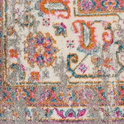 Gray & Pink Central Motif Botanical Area Rug, 8x10