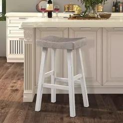 Gray & White Backless Cooper Bar Stools, Set of 2