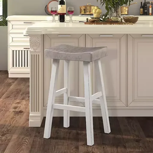 Gray & White Backless Cooper Bar Stools, Set of 2