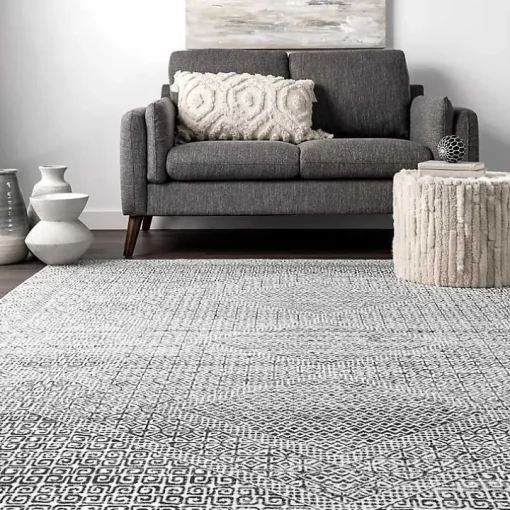 Gray Abstract Pattern Washable Runner