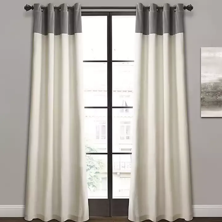 Gray and Ivory Millie Curtain Panel Set, 84 in.