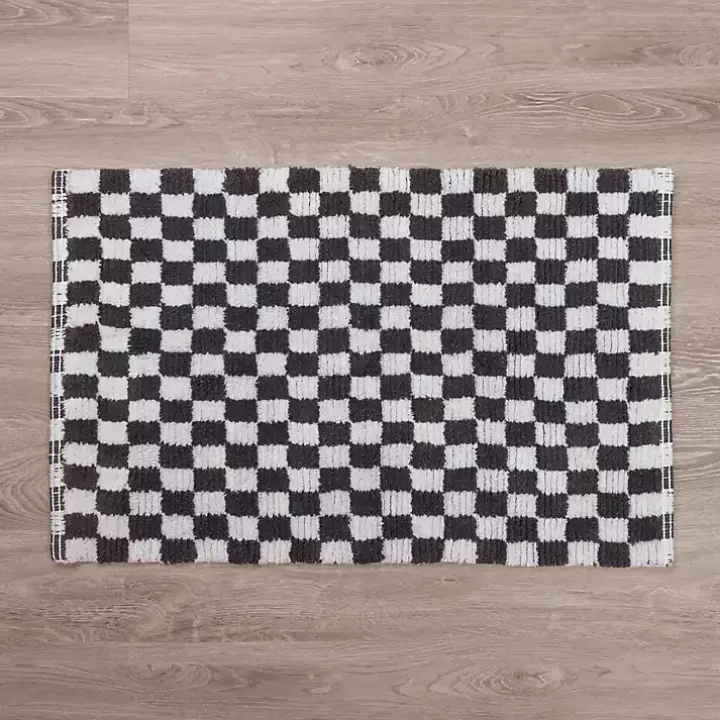 Gray and White Checkered Bathroom Rug