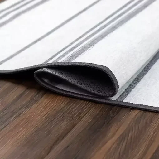 Gray and White Stripe Washable Runner, 2x7