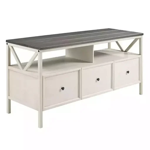 Gray and Whitewashed Wood 3-Drawer Media Cabinet