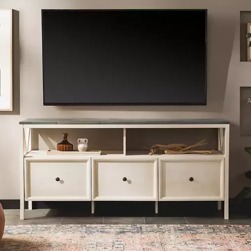 Gray and Whitewashed Wood 3-Drawer Media Cabinet